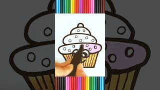 How to draw a cute cupcake 🌈 Step by step for kids 🌈 Coloring for kids [upl. by Aelber]