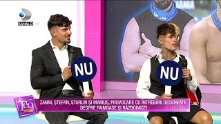 Teo Show  Zanni Stefan Starlin si Marius provocare cu intrebari deocheate despre FAIMOASE [upl. by Suoilenroc]