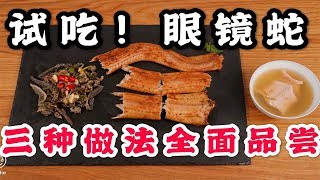 【眼鏡蛇】眼鏡蛇試吃！一條蛇，3種做法。全面試吃眼鏡蛇的味道，蛇肉到底好吃嗎？ ！【加油小軍哥】 [upl. by Anirehs]