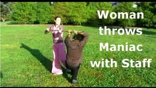 Martial Arts Caroline Springs  Aikido Woman Throws Maniac with Staff [upl. by Ailbert]