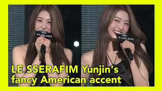 LE SSERAFIM Lesserafim Yunjin speaking English on Debut Showcase [upl. by Namqul94]