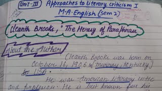 Cleanth Brooks quotThe Heresy of Paraphrasequot  Approaches to Literary criticism  MA English Sem 1 [upl. by Newmann]