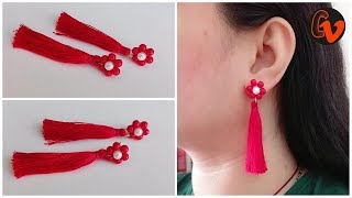 How to make trendy earrings  Silk thread tassel earrings  Beaded Earrings  Tutorial [upl. by Karab]