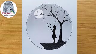 How to draw a girl with Butterfly in Moonlight for beginners  Pencil sketch  Art Video [upl. by Tiana]