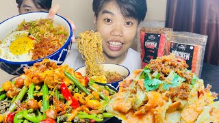 Spicy ramen with spicy chicken singju Mukbang  chicken chakana and salad  Meitei Mukbang [upl. by Egamlat]