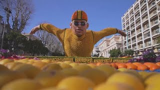 French city hosts Carnival style parade with floats made of lemons and oranges [upl. by Adrianne]