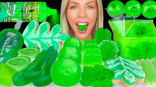 ASMR MUKBANG Green Desserts Sour Candy Graffiti Sprayer Spoon Edible Cactus Apple Jelly 먹방 [upl. by Ttennaj]