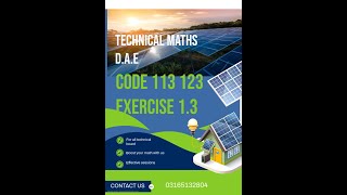 math A  DAE  Civil electrical  code 113 123 exercise 13 all technologies  by Sir Akhter [upl. by Seroled677]