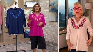 Isaac Mizrahi Live Embroidered Gauze Tunic on QVC [upl. by Lemor]