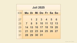 Kalender Juli 2025 [upl. by Macguiness]