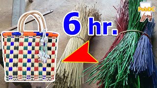 Basket woven hand bag from reeds 6 hr begin to finish Thai crafts hand homemade gift Thailand [upl. by Nydnarb523]