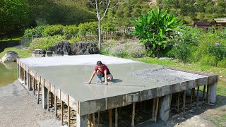 Two Sisters Build a House on a Lake  Making Concrete Floors With 200 Effort Part 2 [upl. by Natloz]