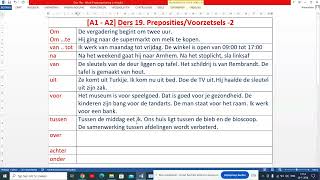 A1  A2 Ders 19 Hollandaca Edatlar 2 Voorzetsels in het Nederlands 2 [upl. by Aihgn]