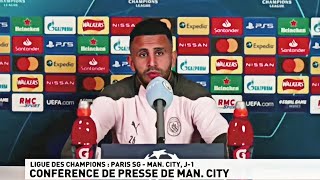 CONFÉRENCE DE PRESSE AVEC RIYAD MAHREZ SUR LE MATCH PSG  MAN CITY [upl. by Akirea]