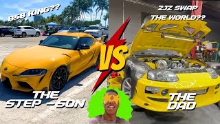 MK5 Supra vs MK4 Supra 2JZ or B58 HUGE SUPRA MEET [upl. by Valonia499]