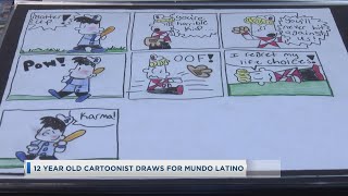 12 Year Old Cartoonist Draws For Mundo Latino [upl. by Ahsita]