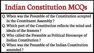 Indian Constitution MCQs l MCQs on Indian Constitution [upl. by Efioa]