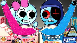 Dandys World  Poppy VS Astro Convenience Store PINK BLUE MUKBANG  ROBLOX Animation  ASMR [upl. by Adihsar]