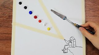 Spaceman Looking for Earth｜Acrylic Painting on Canvas Step by Step 367｜Satisfying Masking Tape ASMR [upl. by Aileek]