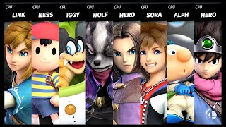 Link VS Ness VS Iggy VS Wolf VS Hero VS Sora VS Alph VS Hero LV 9 CPU Super Smash Bros Ultimate [upl. by Tymon604]