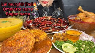 ASMR EATING BAIGAN BARTALAL MURGHIR JHOLDALOMLETTE CURRY [upl. by Cortney]