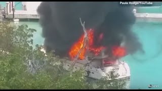 Fire Engulfs Luxury Yacht in Virgin Islands RAW VIDEO [upl. by Jeroma]