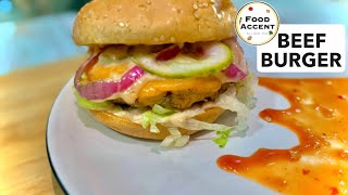 Easy Beef Burger Recipe with Beef Burger Special Sauce  by Food Accent [upl. by Inafetse78]