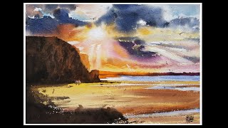 Watercolor Seascape Sunset Capturing the Sky in Paint [upl. by Carmen]