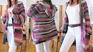 Como tejer Chaqueta con capuchaCardigan hood crochet [upl. by Sirtemed]