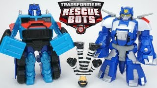 Transformers Rescue Bots Optimus Prime Chase Dinobot Catch a Bad Guy New Toys [upl. by Lenz]