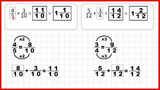 Add fractions with denominators as common multiples beyond 1 whole  Fractions  Year 5 [upl. by Fitzpatrick544]