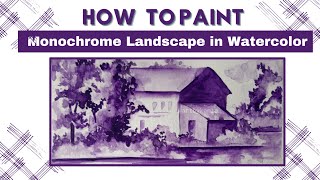 Monochrome Landscape Painting Tutorial  Easy Beginner Watercolor Timelapse  artbykamia [upl. by Vilberg]