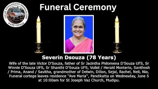 Funeral Ceremony Of Severin Dsouza 78 Years St Joseph Vaz Church Mudipu [upl. by Belamy801]