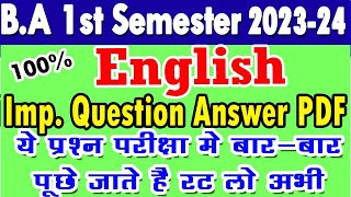 BA First Semester English Imp Question Answers 202324  ba 1st year 1st sem english model paper [upl. by Hamilton]