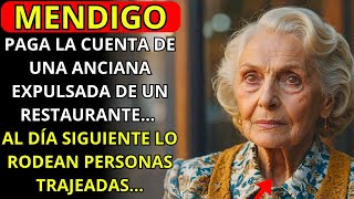 UN MENDIGO PAGA LA CUENTA DE UNA ANCIANA EXPULSADA DE UN RESTAURANTE AL DÍA SIGUIENTE LO RODEAN [upl. by Anitnahs296]