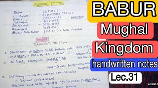 Babur  Mughal Kingdom  Medieval India  handwritten notes  Lec 31  An Aspirant [upl. by Owena585]