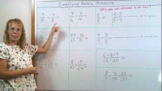 Simplifying before multiplying  fraction multiplication  grades 56 [upl. by Greenman]