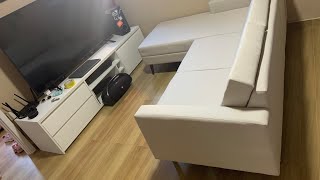 Sofá de 3 Lugares que não gostei Living com Chaise Pé Palito Linho Cotton Cru [upl. by Annairda]