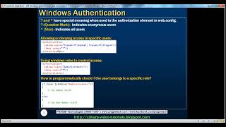 88 Windows authentication and authorization in asp net Part 88 [upl. by Somerville764]