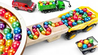 Marble Run ASMR Race ☆ HABA Slope amp Dump Truck Excavator Ambulance Forklift Garbage Truck Tractors14 [upl. by Anoit]