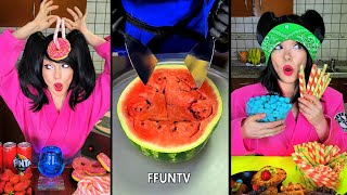 Ice cream challenge Watermelon vs vanilla cake mukbang [upl. by Sarat386]