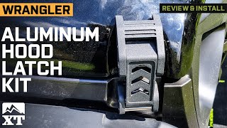 Jeep Wrangler Aluminum Hood Latch Kit Black Review amp Install [upl. by Neleb]