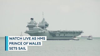 Live HMS Prince of Wales to set sail from Portsmouth for F35 trials [upl. by Colburn]