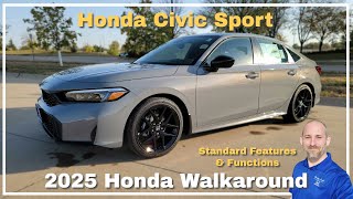 2025 Honda Civic Sport Sedan Walkaround Review Standard Features [upl. by Yellhsa]