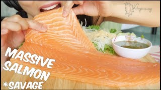 ASMR WHOLE MASSIVE SALMON SLICE EXTREME SAVAGE EATING SOUNDS NO TALKING  SASASMR [upl. by Rhetta]