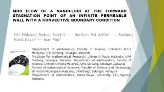 MHD Flow of a Nanofluid at the Forward Stagnation Point of an Infinite Permeable Wall with a Convect [upl. by Dahl496]