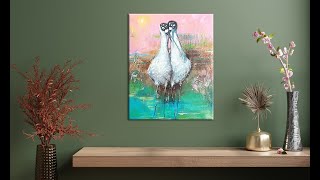 Abstract Acrylic Painting  love bird  Blacknecked stilt 🪿❤️ MariArtHome [upl. by Doerrer274]