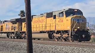 Union Pacific 4714 Mira Loma Hauler lining up for the yard before shoving back into the yard [upl. by Bilow]