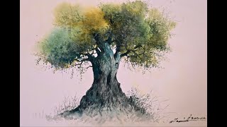 Watercolor painting tutorial  How to paint a Tree [upl. by Eniwtna]