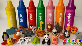 Aprende los colores con crayones gigantes ✨ Vocabulario de animales para niños  Mimonona Stories [upl. by Llebyram]